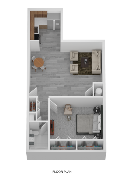 Floor plan for 1 bed, 1 bath, 647 sqft